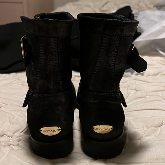 Jimmy Choo, black with a silver shimmer leather combat boots - Picture 4 of 8